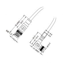 Cable Assembly, A Code - M8 8pins A code male straight to female right angle molded cable, unshielded, PUR, -40°C~+105°C, 26AWG 0.14mm²